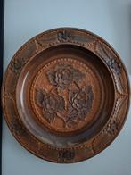 Houtsnijwerk wand bord met bloemen, Antiek en Kunst, Ophalen of Verzenden