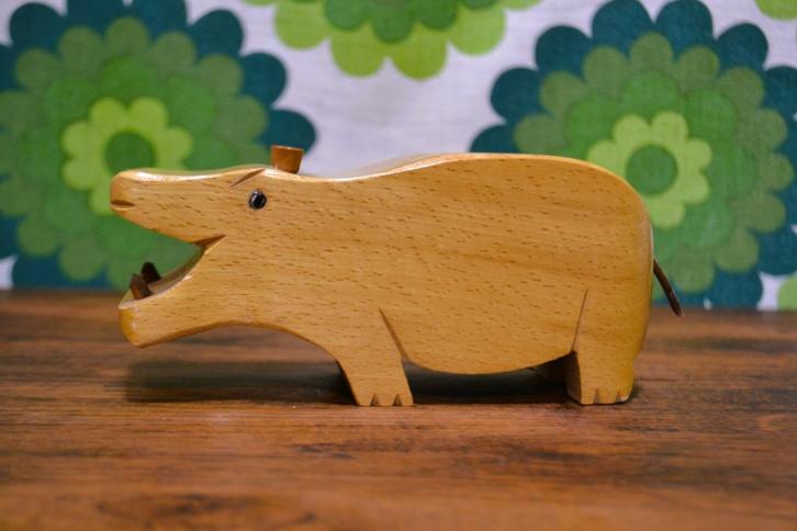 Vintage houten nijlpaard spaarpot | Made in France, Verzamelen, Retro, Huis en Inrichting, Ophalen of Verzenden