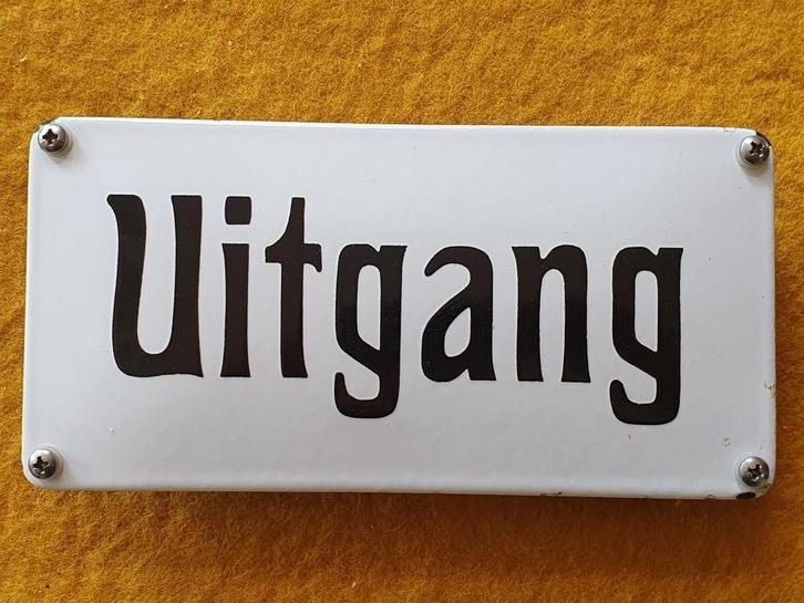 Nostalgisch emaille bordje Uitgang, Huis en Inrichting, Woonaccessoires | Tekstborden en Spreuken, Gebruikt, Ophalen of Verzenden