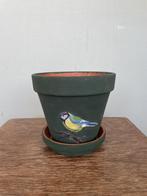 Handbeschilderde bloempot Vogel Koolmees, Rond, Ophalen of Verzenden, Zo goed als nieuw, Aardewerk