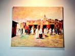 Handgeschilderd schilderij - Oosters Tafereel, Antiek en Kunst, Kunst | Schilderijen | Klassiek, Ophalen of Verzenden
