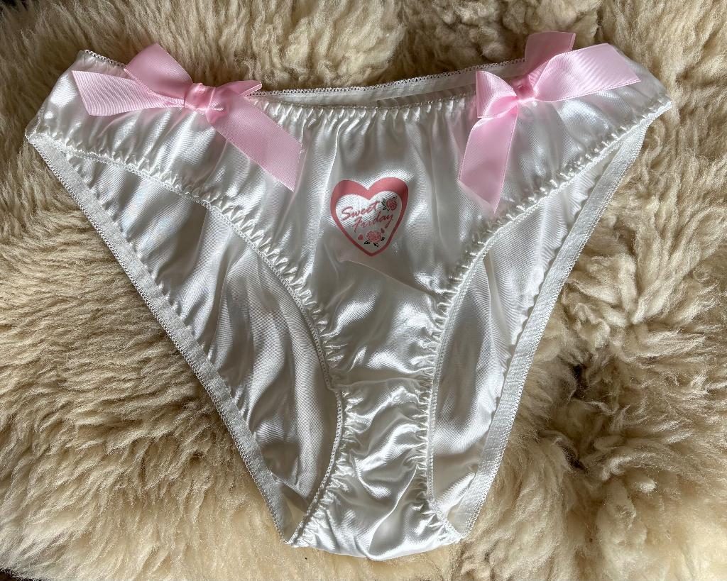 Satijnen slipje wit met strikjes - L, Verzenden, Wit, Slip