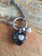 Ti Sento zilveren ketting met hanger zwart, Sieraden, Tassen en Uiterlijk, Zwart, Ophalen of Verzenden, Zo goed als nieuw, Met edelsteen