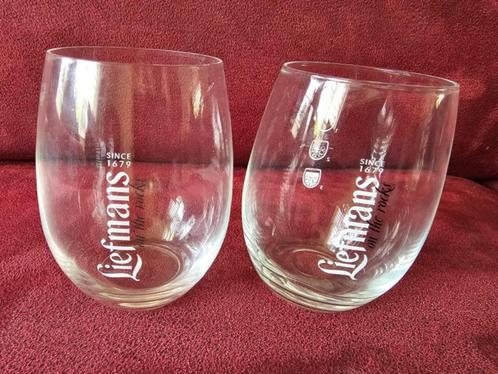 2 Liefmans glazen met schuine letters On The Rocks. Glas, Verzamelen, Glas en Borrelglaasjes, Gebruikt, Bierglas, Ophalen of Verzenden