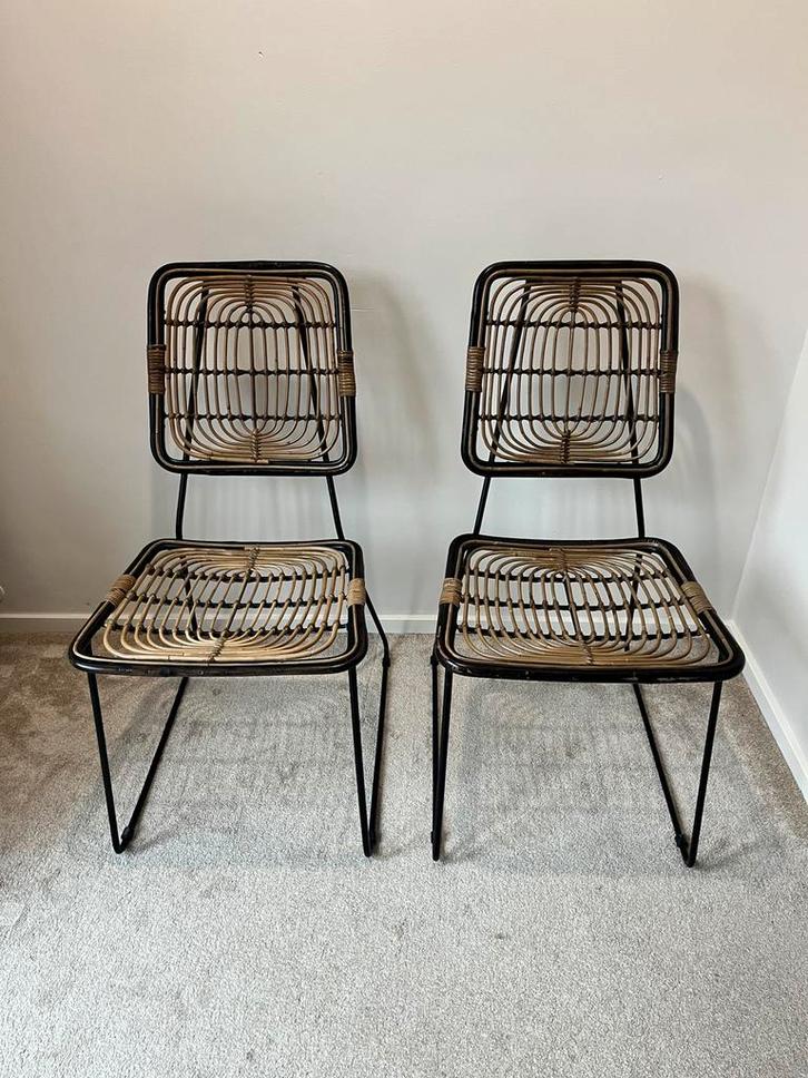 Pennie Kato rattan chair, 2. Design rotan vintage design, Huis en Inrichting, Stoelen, Gebruikt, Twee, Metaal, Riet of Rotan, Bruin