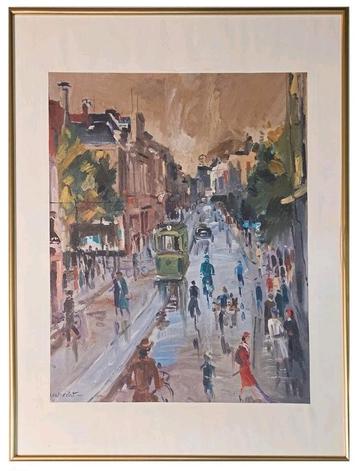 Litho van Walrecht: Tram in de Herestraat Groningen  beschikbaar voor biedingen