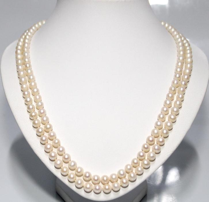 Schitterende 120 Cm Lange Akoya Zoutwater Parel Ketting, Sieraden, Tassen en Uiterlijk, Antieke sieraden, Ketting, Zilver, Met edelsteen