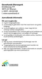 Ouwe hands dierenpark Rhenen, Tickets en Kaartjes, Eén persoon, Ticket of Toegangskaart