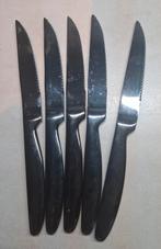 5 zwarte gekartelde steakmessen van roestvrij staal, Ophalen of Verzenden, Zo goed als nieuw, Rvs of Chroom, Vaatwasserbestendig