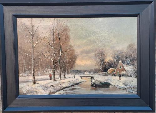 Winters landschap. Sign. Olie/doek. 76/56 cm., Antiek en Kunst, Kunst | Schilderijen | Klassiek, Ophalen
