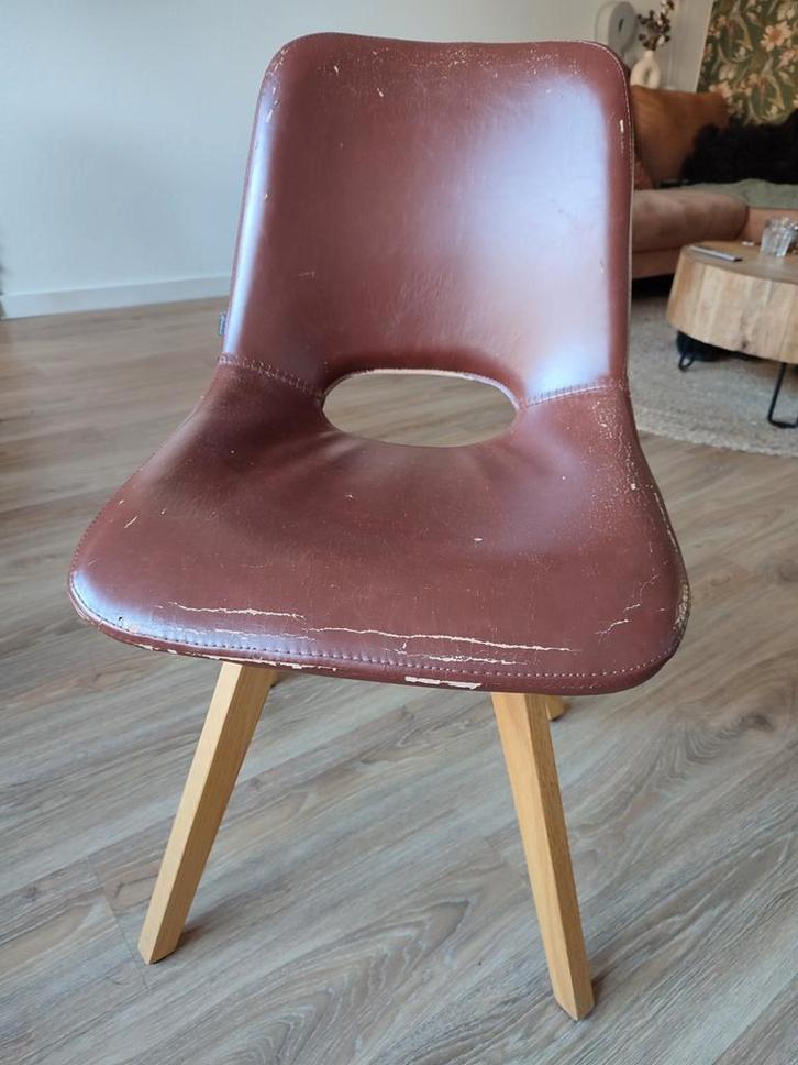 Eetkamerstoel - Bruin Leer, Huis en Inrichting, Stoelen, Gebruikt, Twee, Leer, Bruin, Ophalen of Verzenden