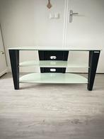 NorStone Glazen tv-meubel met 3 plateaus – zwart frame, Ophalen, 100 tot 150 cm, Minder dan 100 cm, 50 tot 75 cm
