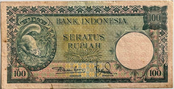 Indonesië 100 rupiah 1957, Postzegels en Munten, Bankbiljetten | Azië, Los biljet, Zuidoost-Azië, Ophalen of Verzenden