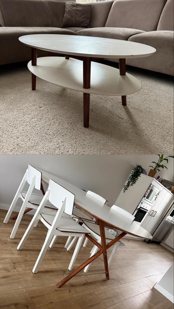 Japandi Salontafel & IKEA Eettafel + Stoelen, Huis en Inrichting, Tafels | Eettafels, Gebruikt, 100 tot 150 cm, Ovaal, Overige houtsoorten
