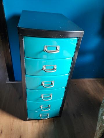 Metalen ladekastje zwart/turquoise beschikbaar voor biedingen
