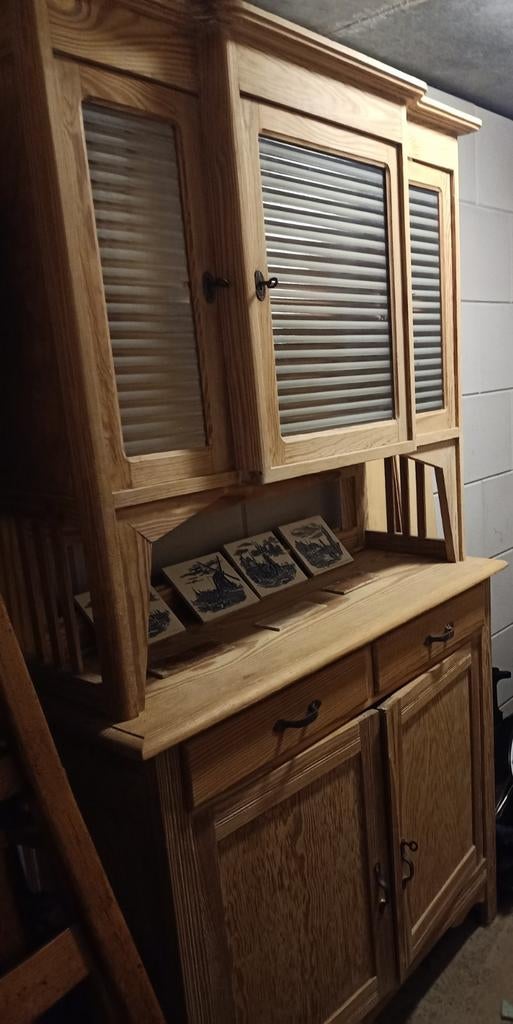 Houten buffetkast melkglas deuren, Ophalen, Glas, Gebruikt, Klassiek