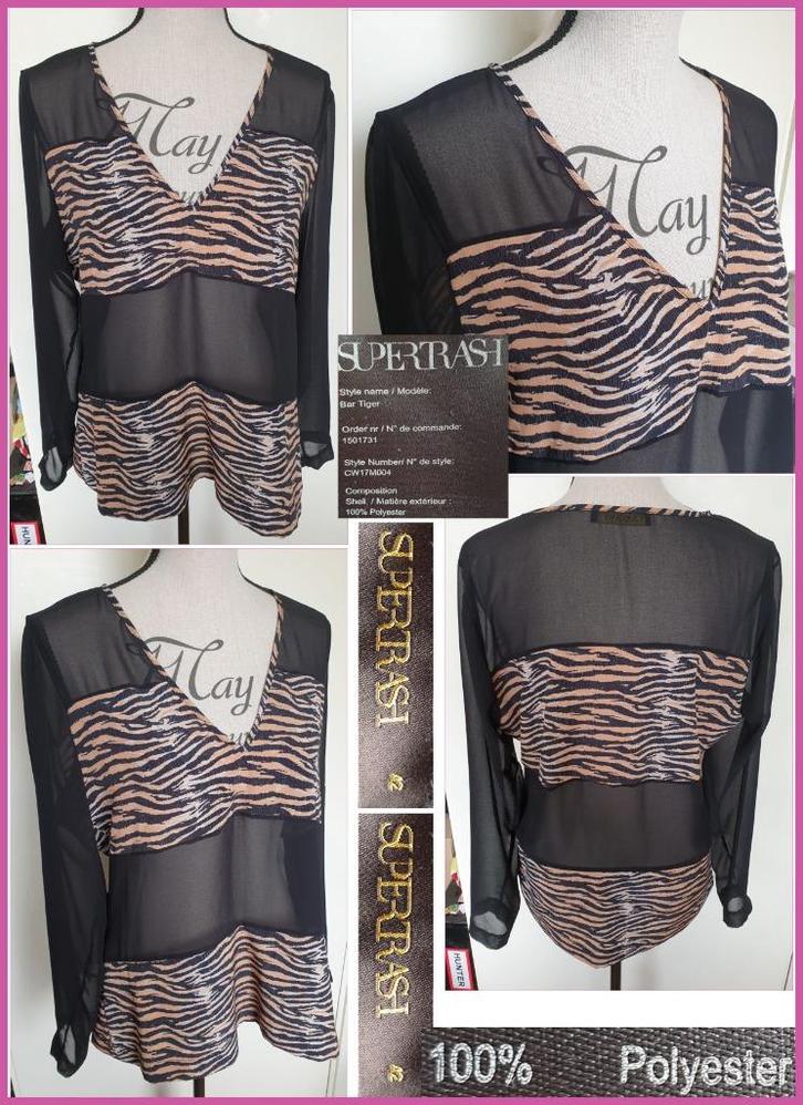 SUPERTRASH blouse zwart met dierenprint maat 42 nieuw, Kleding | Dames, Blouses en Tunieken, Nieuw, Maat 42/44 (L), Zwart, Ophalen of Verzenden