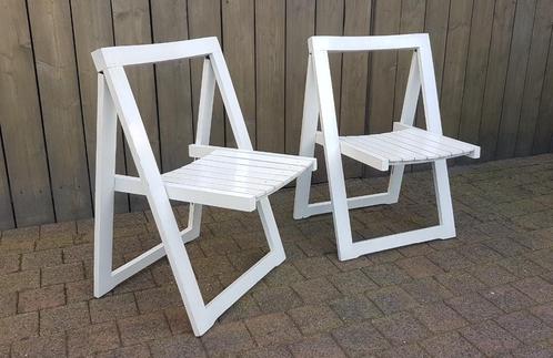 2 Vintage klapstoelen - Aldo Jacober design - Trieste stoel, Huis en Inrichting, Stoelen, Gebruikt, Twee, Hout, Wit, Ophalen of Verzenden