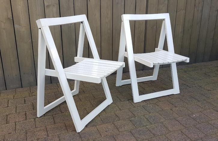 2 Vintage klapstoelen - Aldo Jacober design - Trieste stoel, Huis en Inrichting, Stoelen, Gebruikt, Twee, Hout, Wit, Ophalen of Verzenden