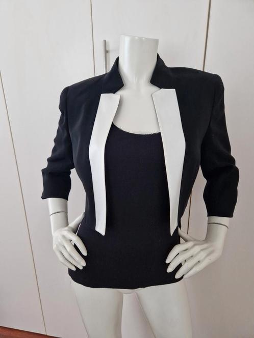 123 UNDEUXTROIS COLBERT ZWART/WIT MT 36, Kleding | Dames, Jasjes, Kostuums en Pakken, Zo goed als nieuw, Jasje, Maat 36 (S), Zwart
