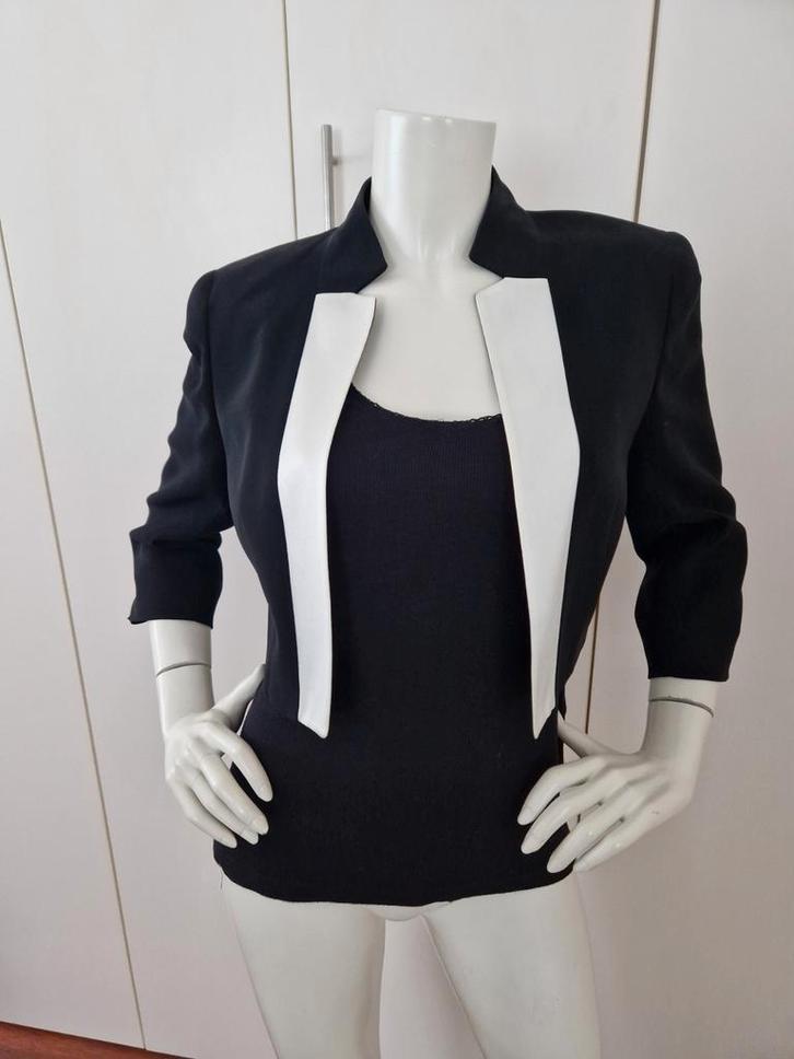 123 UNDEUXTROIS COLBERT ZWART/WIT MT 36, Kleding | Dames, Jasjes, Kostuums en Pakken, Zo goed als nieuw, Jasje, Maat 36 (S), Zwart