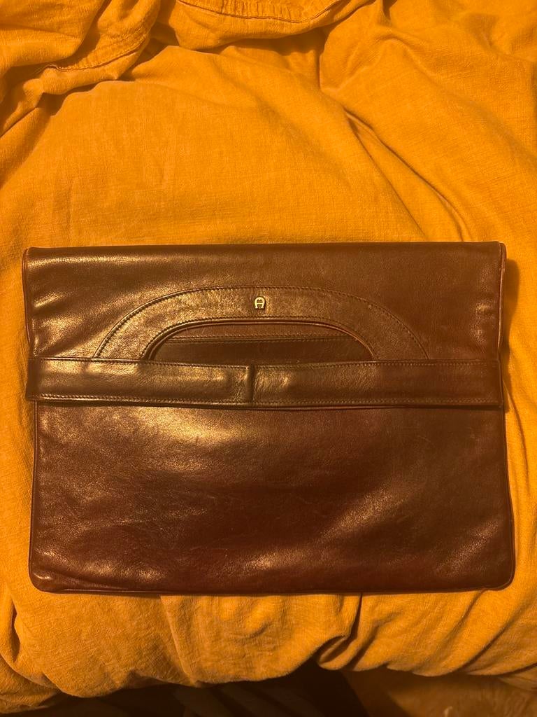 Aigner stijl vintage clutch, Ophalen of Verzenden, Gebruikt, Bruin, Leer
