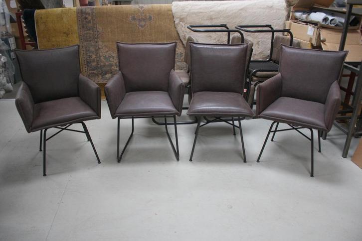 4 luxe eetkamerstoelen SANNE Jess Design leer draaibaar, Huis en Inrichting, Stoelen, Zo goed als nieuw, Vier, Leer, Metaal, Bruin
