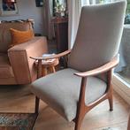 Vintage stoel Deens teakhout, Huis en Inrichting, Fauteuils, Ophalen, Gebruikt, 75 tot 100 cm, Stof