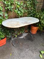 Bistrotafel marmeren blad gietijzeren onderstel, Tuin en Terras, Tuintafels, Ophalen, Gebruikt, Ovaal, Overige materialen