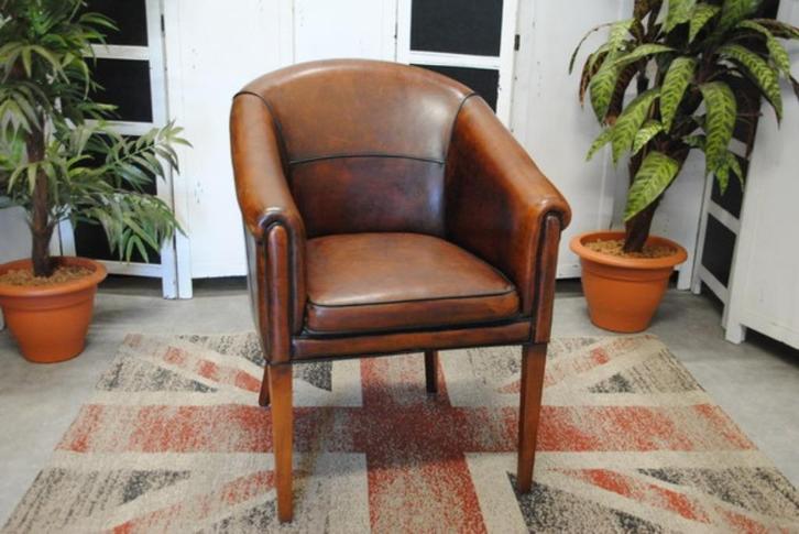 schapenleren fauteuil, Huis en Inrichting, Fauteuils, Gebruikt, Leer, Ophalen