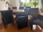 6 Eetkamerstoelen zwart leer, Huis en Inrichting, Stoelen, Ophalen, Gebruikt, Zwart, Leer