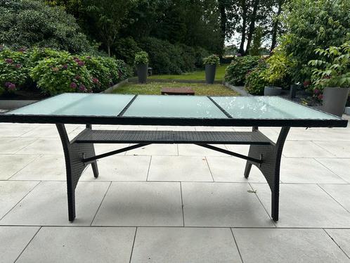 Buitentafel rotan & glas (190 x 90 x 74), Tuin en Terras, Tuintafels, Rechthoekig, Ophalen
