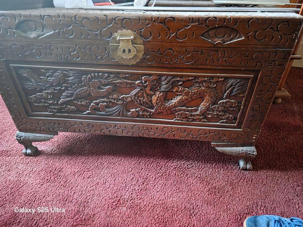 Antieke Oosterse Dekenkist met Snijwerk, Ophalen of Verzenden