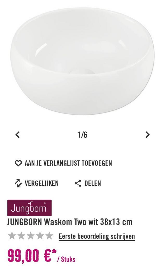 8 x JUNGBORN Waskom Two wit 38x13 cm, Doe-het-zelf en Verbouw, Sanitair, Nieuw, Wastafel, Ophalen of Verzenden