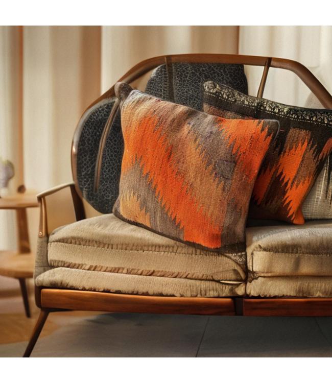 2 Vintage Kelim Kussens met Vulling 40x40 cm, Huis en Inrichting, Woonaccessoires | Kussens, Zo goed als nieuw, Oranje, Vierkant