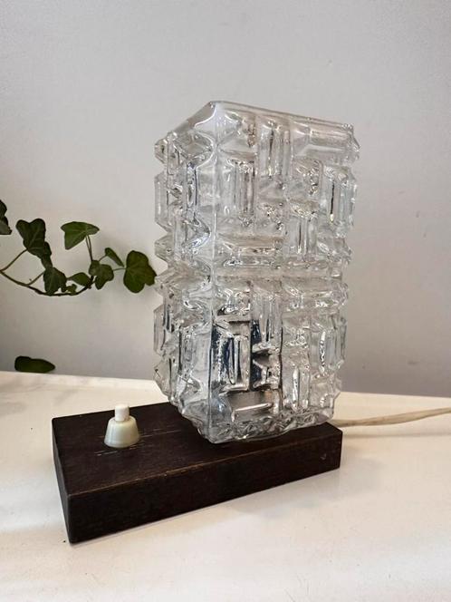 Mid Century tafellampje IJsglas, Antiek en Kunst, Antiek | Lampen, Ophalen of Verzenden