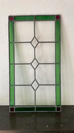 Glas in lood raam 65,5x36cm. 3x facetglas groen kader, Antiek en Kunst, Curiosa en Brocante, Ophalen