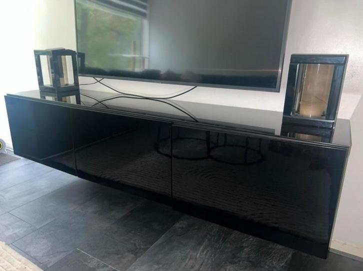 Ikea Besta TV Meubel Hoogglans Zwart - 180cm, Huis en Inrichting, Kasten | Televisiemeubels, Zo goed als nieuw, Minder dan 100 cm