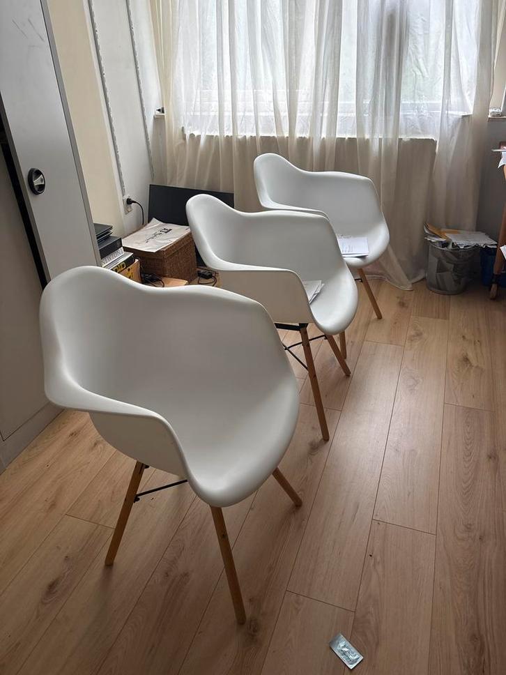 Witte Design Stoelen - Set van 3, Huis en Inrichting, Stoelen, Zo goed als nieuw, Drie, Hout, Wit, Ophalen of Verzenden