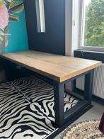 Tafel met massief houten blad en blokpoten  (240x92 cm), Ophalen, 200 cm of meer, 50 tot 100 cm, Zo goed als nieuw