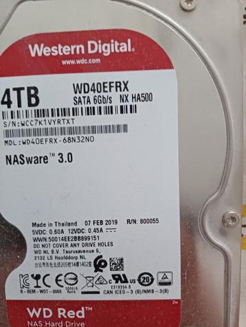 4 x harddisk 3 x 4 Tb 1 x 3Tb. Wd Red. zie foto's  beschikbaar voor biedingen