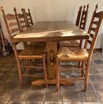 6 eikenhouten spijlenstoelen met biezen zitting, Huis en Inrichting, Stoelen, Ophalen of Verzenden, Gebruikt, Bruin, Hout