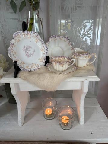 Foley Dainty koffie thee taart en roomstel 1880 lila antiek beschikbaar voor biedingen