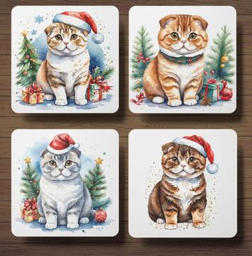 Scottish Fold Kerst onderzetters met houder beschikbaar voor biedingen