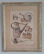 Oude Prent Watergieters, Bloempotten en Snoeischaren, Antiek en Kunst, Ophalen of Verzenden