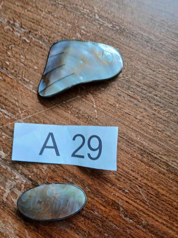 Twee Broches met Parelmoer, Sieraden, Tassen en Uiterlijk, Broches, Zo goed als nieuw, Overige materialen, Overige kleuren, Minder dan 4 cm