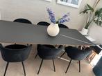 Eettafel Mason – Massief eiken met zwart blad (Loods5) zgan, Ophalen, Eikenhout, 200 cm of meer, 50 tot 100 cm