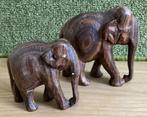Set van 2 houtsnijwerk olifanten uit India, Antiek en Kunst, Ophalen of Verzenden