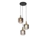 Hanglamp zwart met goud en smoke glas (Zuzanna), Huis en Inrichting, Lampen | Hanglampen, Ophalen, Zo goed als nieuw, Glas, Minder dan 50 cm