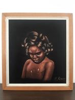 Velvet painting, Crying Aboriginal Child schilderij fluweel, Antiek en Kunst, Kunst | Schilderijen | Klassiek, Ophalen of Verzenden